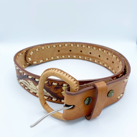 cintos imperial Accessories - Boho Belt Southwestern Tan Leather Embossed Eagle 34 Waist